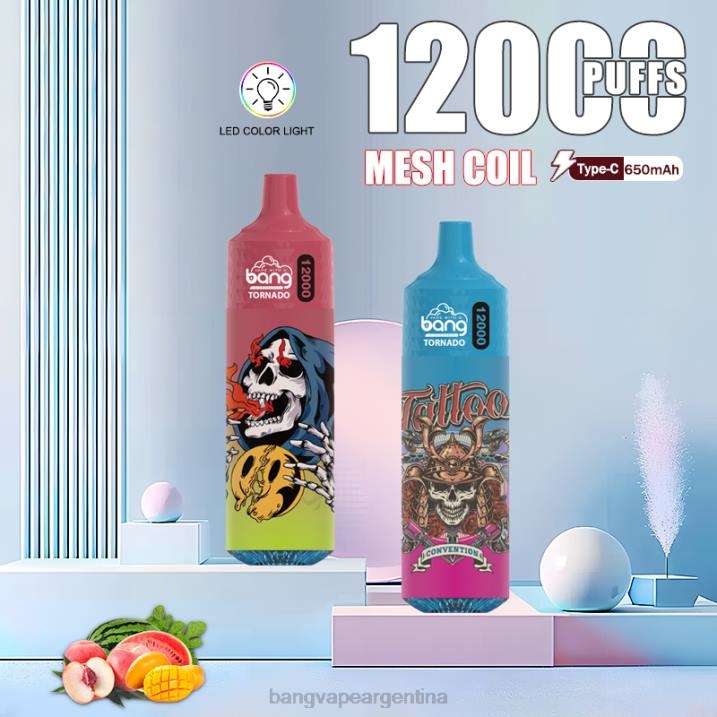 Bang Vape Tornado 12000 inhalaciones con bobina LED y malla. 8B6J4 desechable vape gang buenos aires
