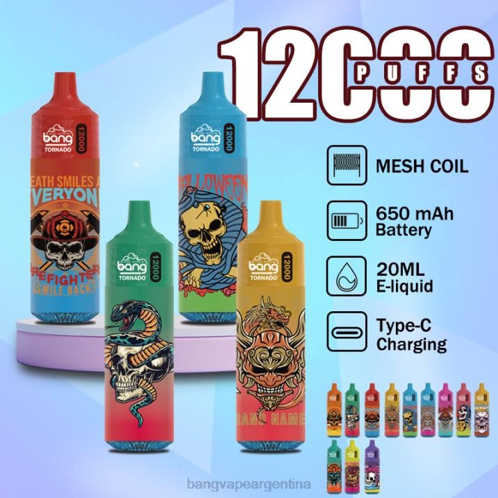 Bang Vape Tornado 12000 inhalaciones con bobina LED y malla. 8B6J4 desechable vape gang buenos aires