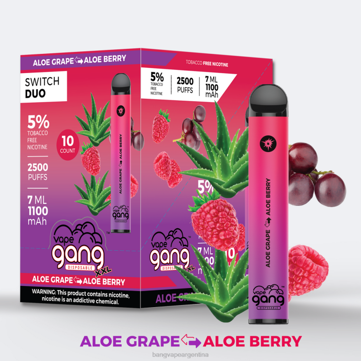 Vape Gang Switch Duo 2 sabores (caja de 10) 8B6J39 uva de aloe - baya de aloe vape with a bang precio