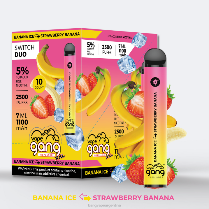 Vape Gang Switch Duo 2 sabores (caja de 10) 8B6J40 hielo de plátano - plátano de fresa Bang Vape shop