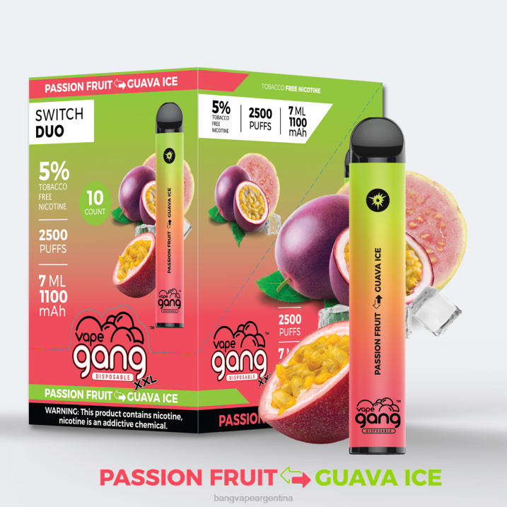 Vape Gang Switch Duo 2 sabores (caja de 10) 8B6J44 maracuyá - hielo de guayaba vape gang buenos aires
