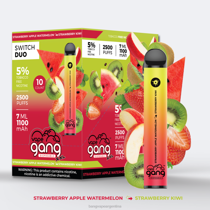 Vape Gang Switch Duo 2 sabores (caja de 10) 8B6J45 sandía manzana fresa - kiwi fresa vape gang flavors