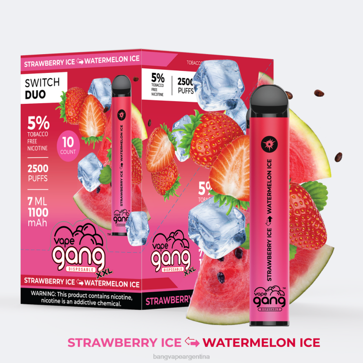 Vape Gang Switch Duo 2 sabores (caja de 10) 8B6J47 hielo de fresa - hielo de sandía vape desechable bang